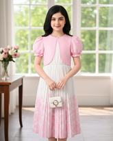 Teen Girls 2-Piece Pink Floral Print Pleated Dress & Cardigan Set