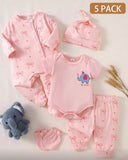 Pink Bow Love Print Newborn Baby 5-Piece Gift Set