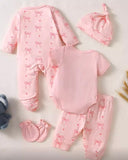 Pink Bow Love Print Newborn Baby 5-Piece Gift Set