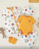 Newborn Baby Boy Bear Print Starter Set – 5 Pieces