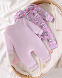 2-Piece Newborn Baby Girl Rabbit Print Jumpsuit Set – Light Purple