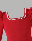 Baby Blue Textured Knit Dress with Beaded Details
