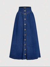 Fashionable Casual Wide Waistband Open Front Denim A-Line Skirt