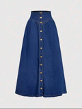 Fashionable Casual Wide Waistband Open Front Denim A-Line Skirt