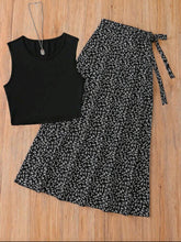 Women French Elegant Vintage Print Crop Top & Skirt Set – Spring/Summer