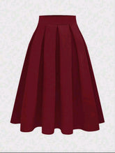 Women Casual Pleated A-Line Black Skirt