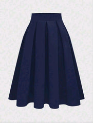 Women Casual Pleated A-Line Black Skirt
