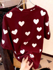 Heart Graphic Print Casual Women's Short Sleeve Crew Neck T-Shirt
