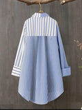Plus Size Women Striped Full Sleeve Loose Shirt - Fall
