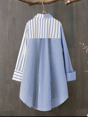 Plus Size Women Striped Full Sleeve Loose Shirt - Fall