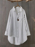 Plus Size Women Striped Full Sleeve Loose Shirt - Fall
