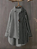 Plus Size Women Striped Full Sleeve Loose Shirt - Fall