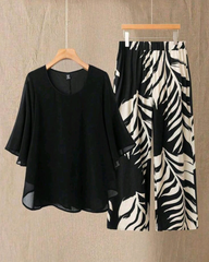 2pcs Chiffon Batwing Sleeve Set – Elegant & Flowy Outfit