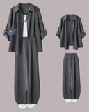 Women’s 2pcs Set – Turndown Collar Shirt & High Waist Wide Leg Pants