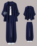 Women’s 2pcs Set – Turndown Collar Shirt & High Waist Wide Leg Pants