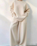 Women’s Casual Comfy 2pcs Set – Solid Color Drop Shoulder Sweatshirt & Wide Leg Sweatpants