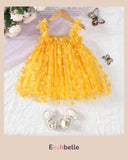 Baby Girl’s Yellow Butterfly Applique Stylish Tiered Dress