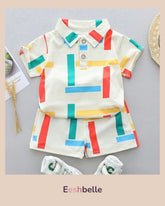 Baby Boy Colorful Stripe Collar Short Sleeve Shirt & Shorts Set