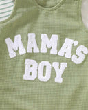 Newborn Baby Boy Sage Green Striped Jumpsuit Set with Letter Embroidered Romper & Hat