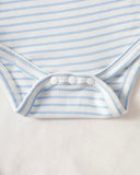 Newborn Baby Boy Sky Blue Striped Jumpsuit Set with Letter Embroidered Romper & Hat