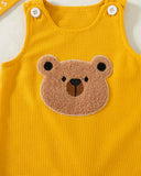 Newborn Baby Boy Yellow Bear Jumpsuit Set with Letter Embroidered Romper & Hat