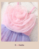 Pink Floral Patchwork Star Mesh Strap Dress – Girls