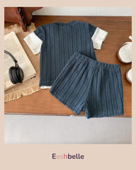 Striped Waffle Knit Fabric T-Shirt & Shorts Set – Baby Boy