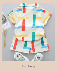 Baby Boy Colorful Stripe Collar Short Sleeve Shirt & Shorts Set