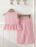 2pcs Baby Girl Striped Sleeveless Top & Wide Leg Pants Spring Summer Co-Ord Set