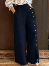 Women Dark Blue Pleated Wide-Leg Pants