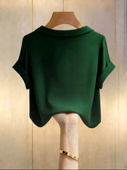 Women Blazer Collar Short Sleeve Green Elegant Summer Shirt