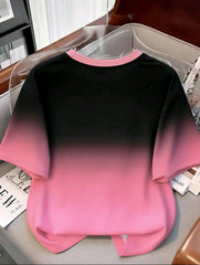 Black and Pink Printed Casual Short Sleeve T-Shirt