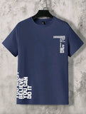 Men Summer Letter Print Round Neck Short Sleeve Casual T-Shirt