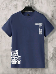 Men Summer Letter Print Round Neck Short Sleeve Casual T-Shirt