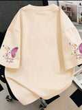 Plus Size Women Floral & Butterfly Print Casual Summer T-Shirt