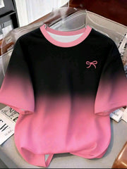 Black and Pink Printed Casual Short Sleeve T-Shirt