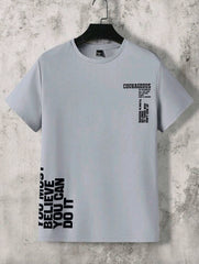 Men Summer Letter Print Round Neck Short Sleeve Casual T-Shirt