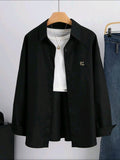 Women Buttoned Long Sleeve Casual Black Shirt
