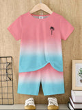 Baby Boy Gradient Coconut Tree Print T-Shirt & Shorts 2pcs Set