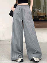 Women Striped Print Casual Straight-Leg Pants