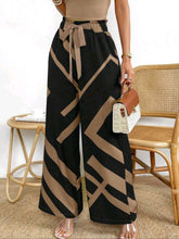 Geo Print Belted Wide Leg Pants for Women
