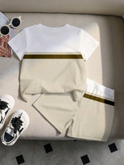Baby Boy Color Block MILANO Print T-Shirt & Shorts 2pcs Set