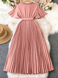 Women Tie-Up Bow Pleated Maxi Dress