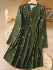 Women Floral Print Button Half Placket Long Sleeve Casual Dress