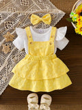 3-Piece Baby Girl Suspender Dress Set (yellow and Pink)
