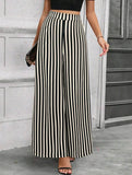 Women Contrast Stripe Wide Leg Casual Commuting Pants