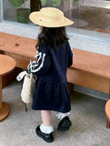 Round Neck Solid Color Fleece Stripe Bow Decor Mid-Length Dress