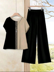 Women Geometric Print Fitted 2pcs Casual Set