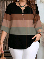 Women Brown Striped 3/4 Sleeve Casual Shirt