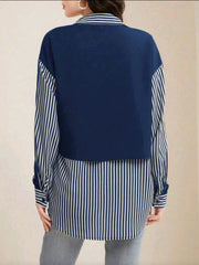 Women Vertical Stripes Color Block Casual Shirt